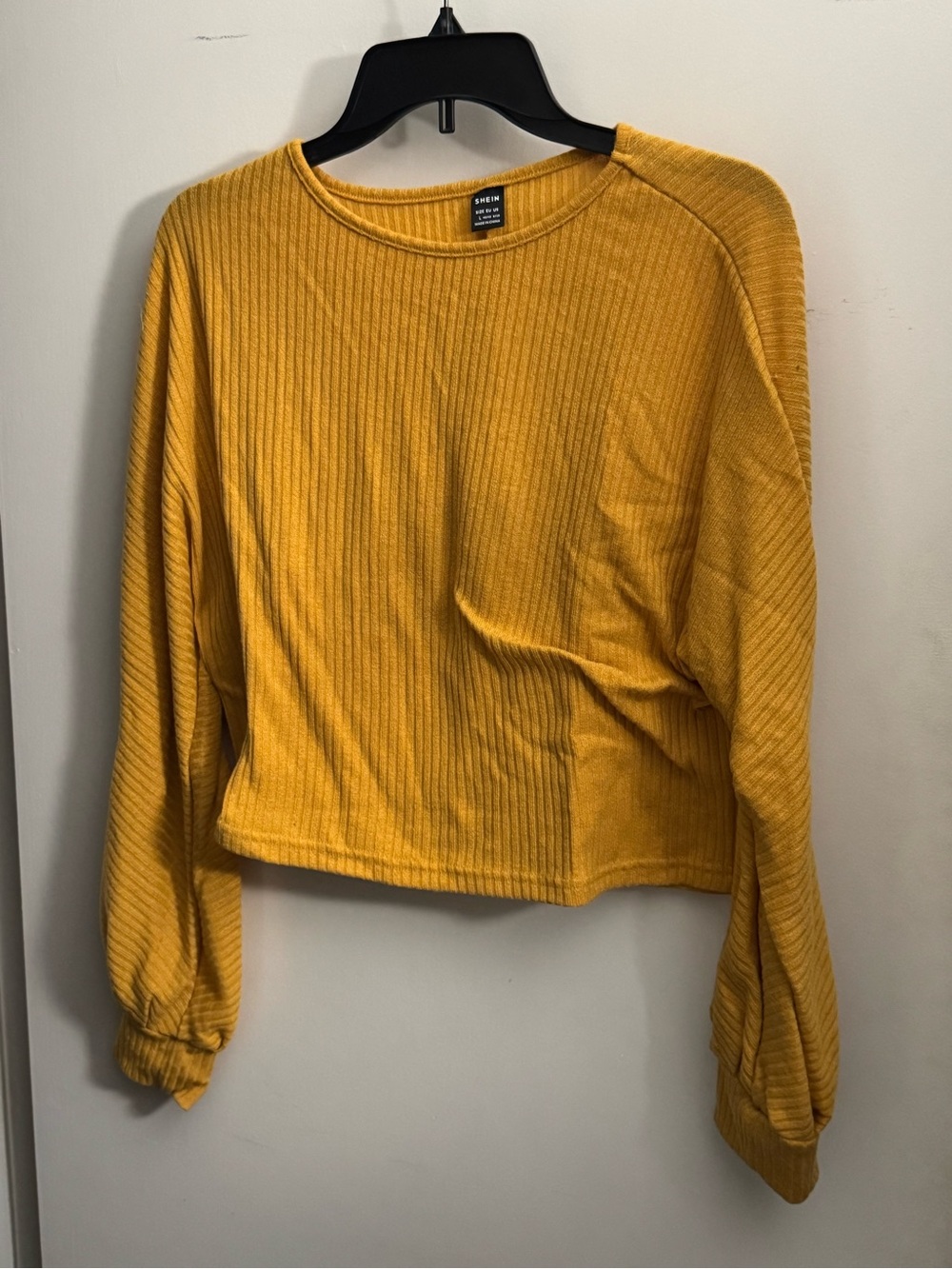 SHEIN Mustard Ribbed Brushed Long Sleeve Crop Top